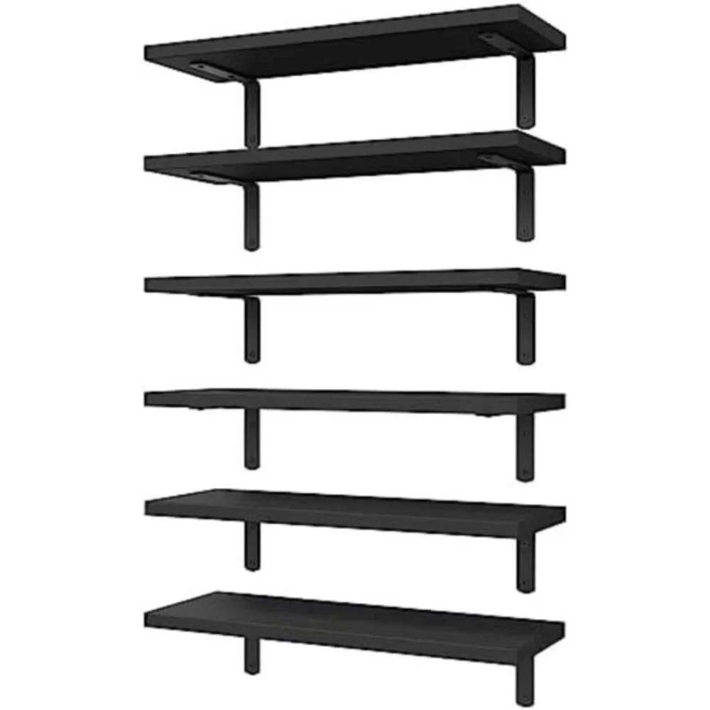 New Set of 6 Rustic Wood Floating Wall Shelves for Home Decoration